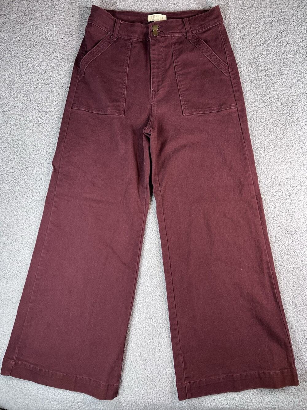 Farmers Market Porkchop Pants Women’s 12 High Rise Wide Leg Burgundy Jeans